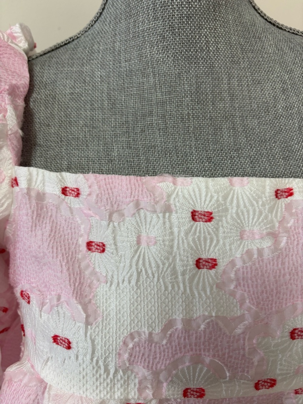 UrbanOutfitters DREAM sister Jane Venus Pink Puff-Sleeve  Jacquard Blouse - Picture 11 of 11